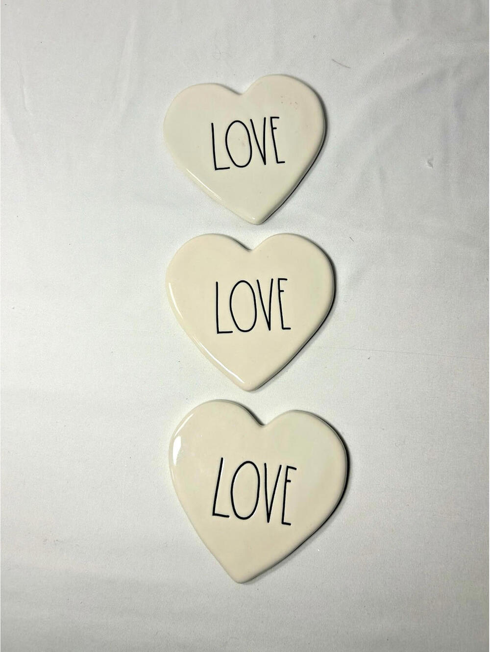 Rae Dunn Heart-Shaped Ceramic Coasters “LOVE” Set of 3 Artisan Collection